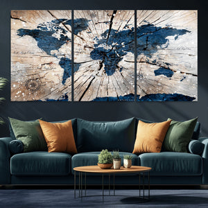 Rustic World Map Canvas Print – Framed Wall Art for Couples,