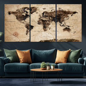 World Map Wall Art Canvas Print