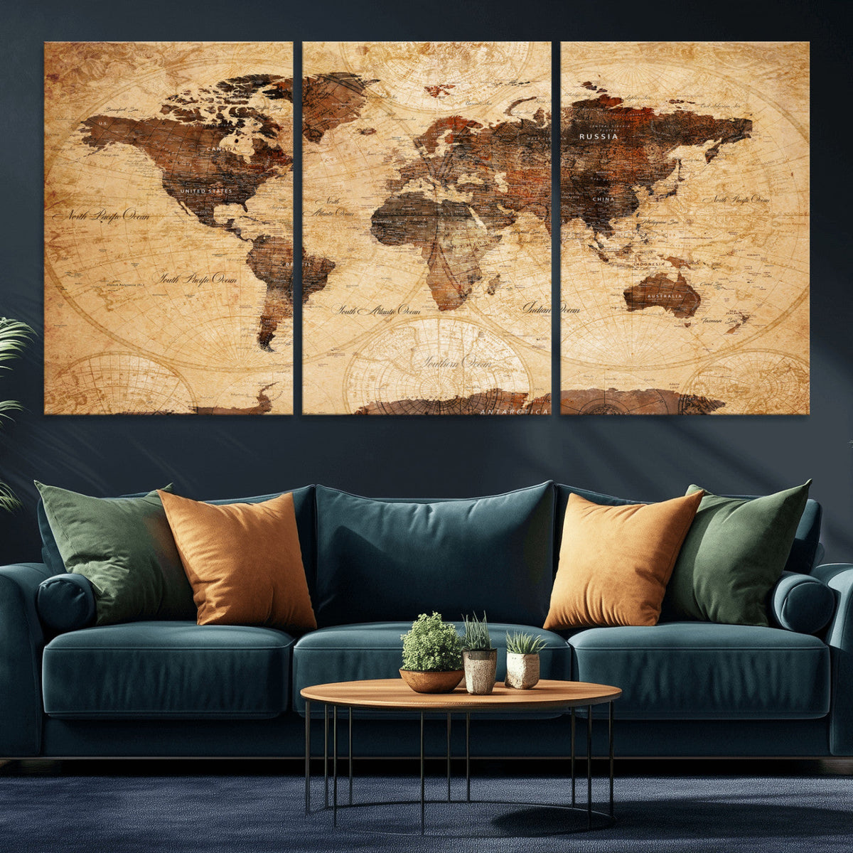 Modern Red and Gray World Map Canvas Print – Framed Wall Art