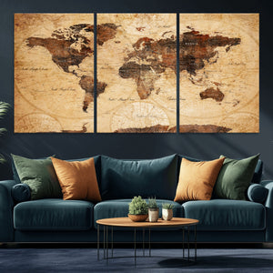 Modern Red and Gray World Map Canvas Print – Framed Wall Art