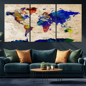 Watercolor World Map Canvas Print – Framed Wall Art for