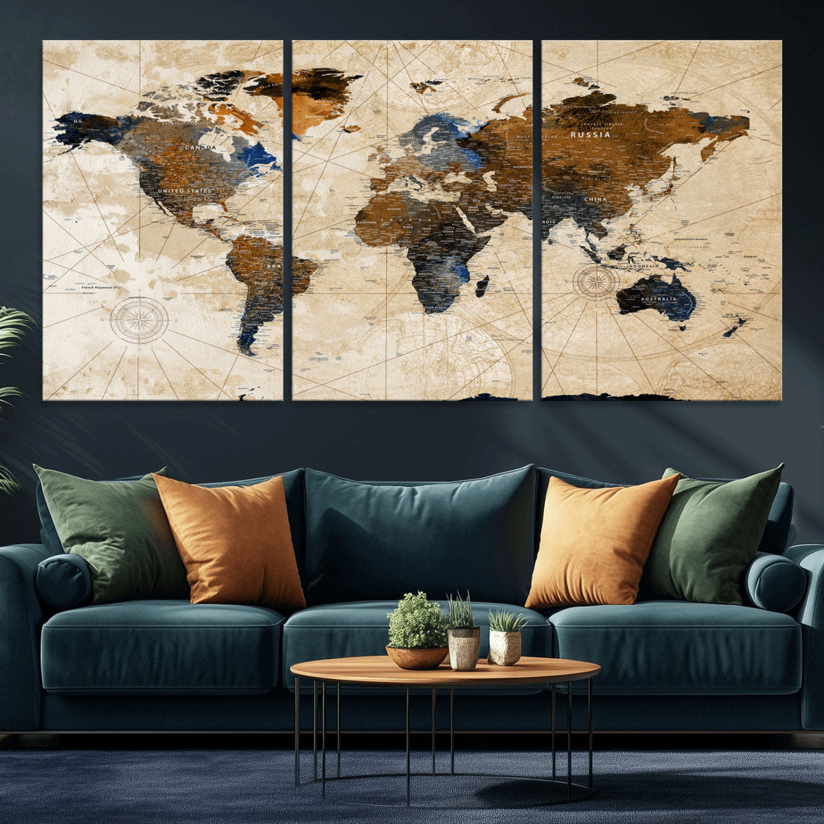 World Map Canvas Print – Framed Travel Map Wall Art for