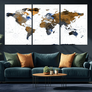 World Map Wall Art Canvas Print, Modern Decorative Framed