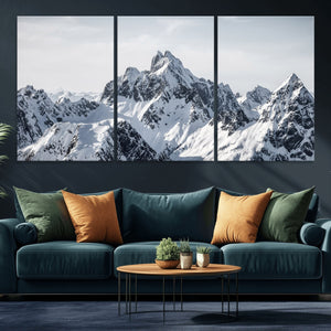 Snowy Mountain Range Canvas Print, Alpine Peaks Landscape