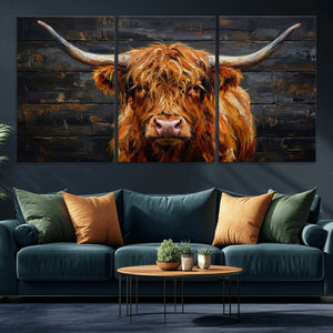 Highland Cow Wall Art Canvas Print, Rustic Farm Animal