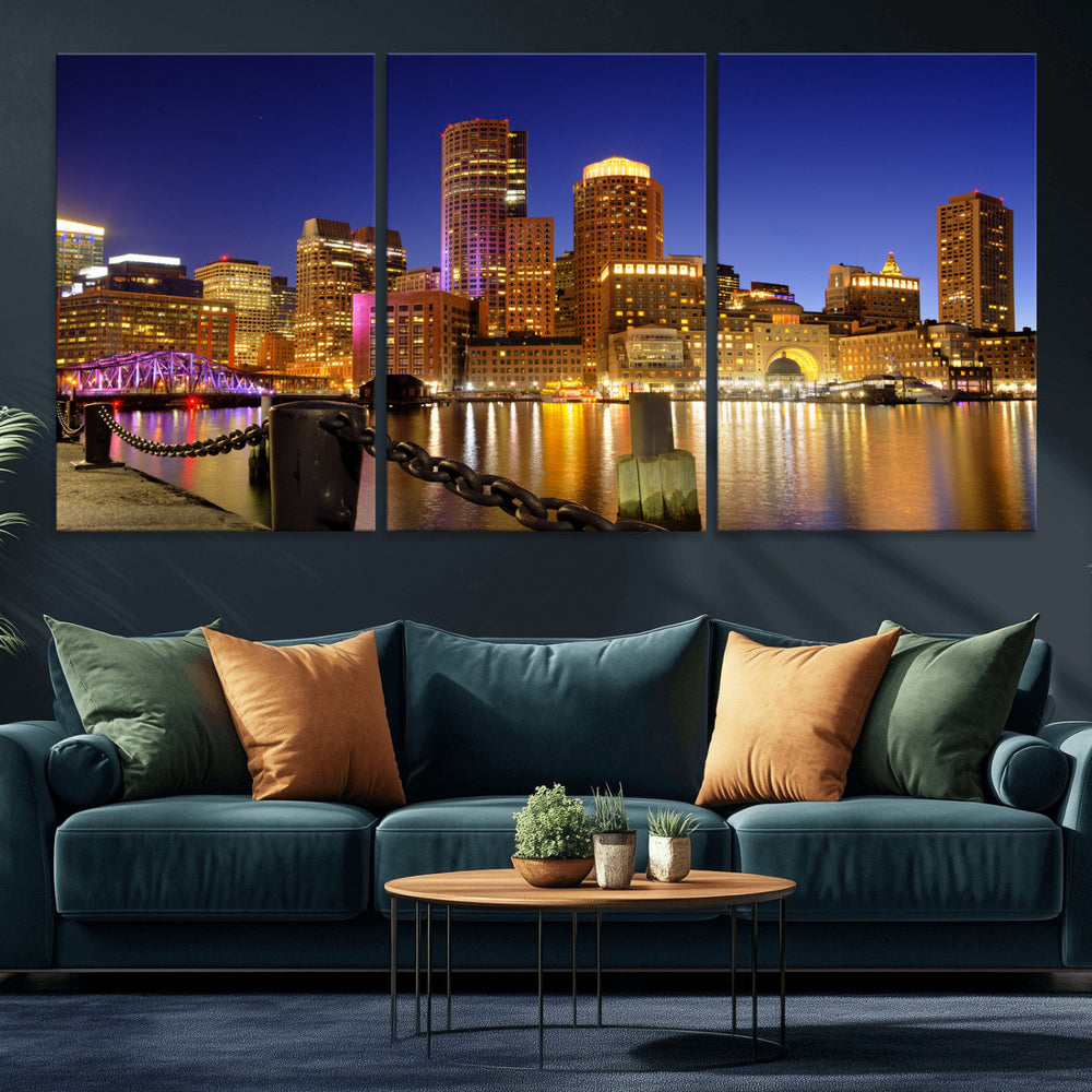 Boston Wall Art Canvas Print, Boston City Downtown Night