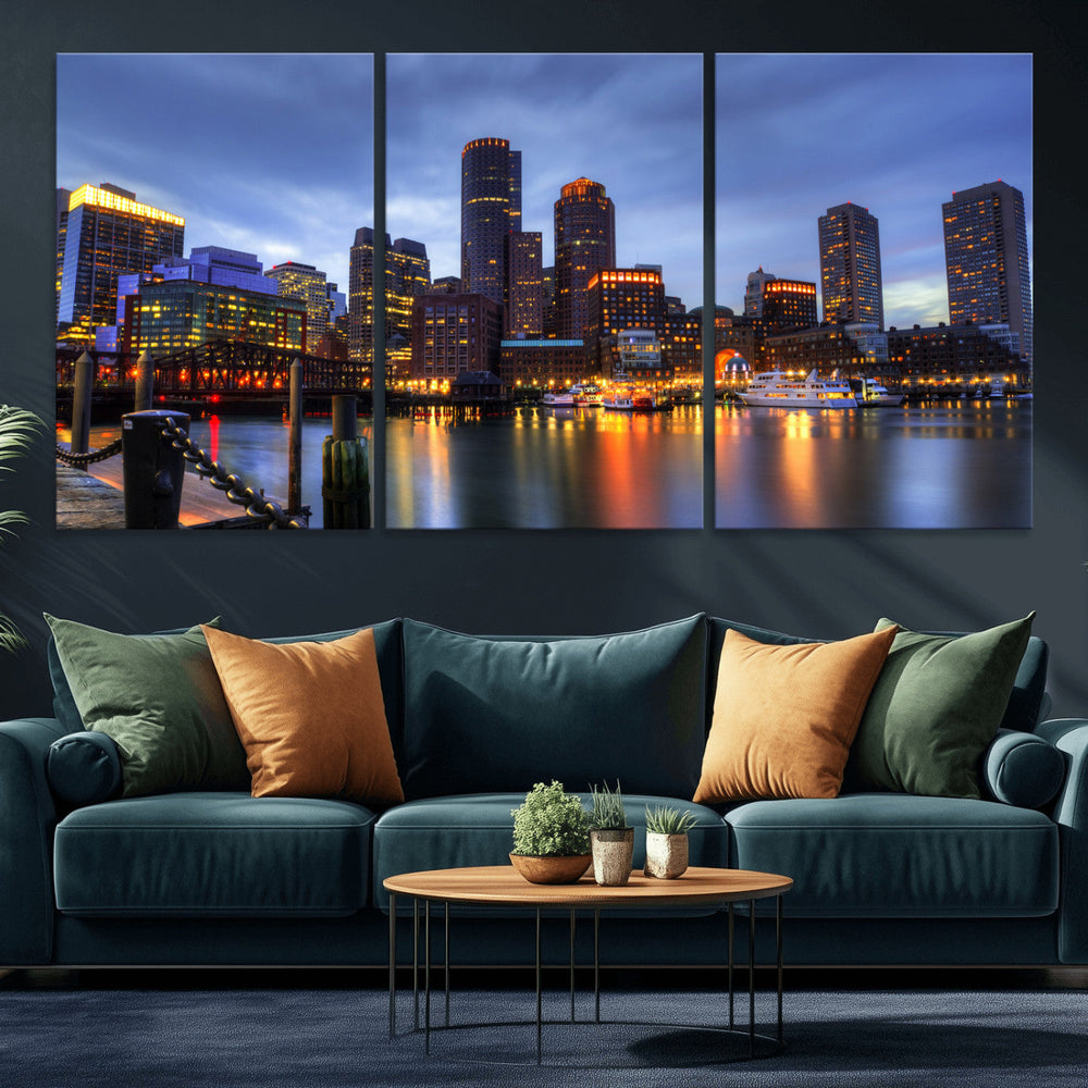Boston Wall Art Canvas Print, Boston City Downtown Night