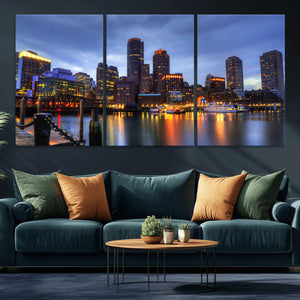 Boston Wall Art Canvas Print, Boston City Downtown Night