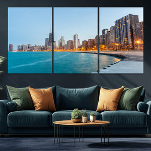 Chicago Wall Art Canvas Print, Chicago City Downtown Night