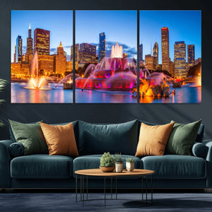 Chicago Wall Art Canvas Print, Chicago City Downtown Night