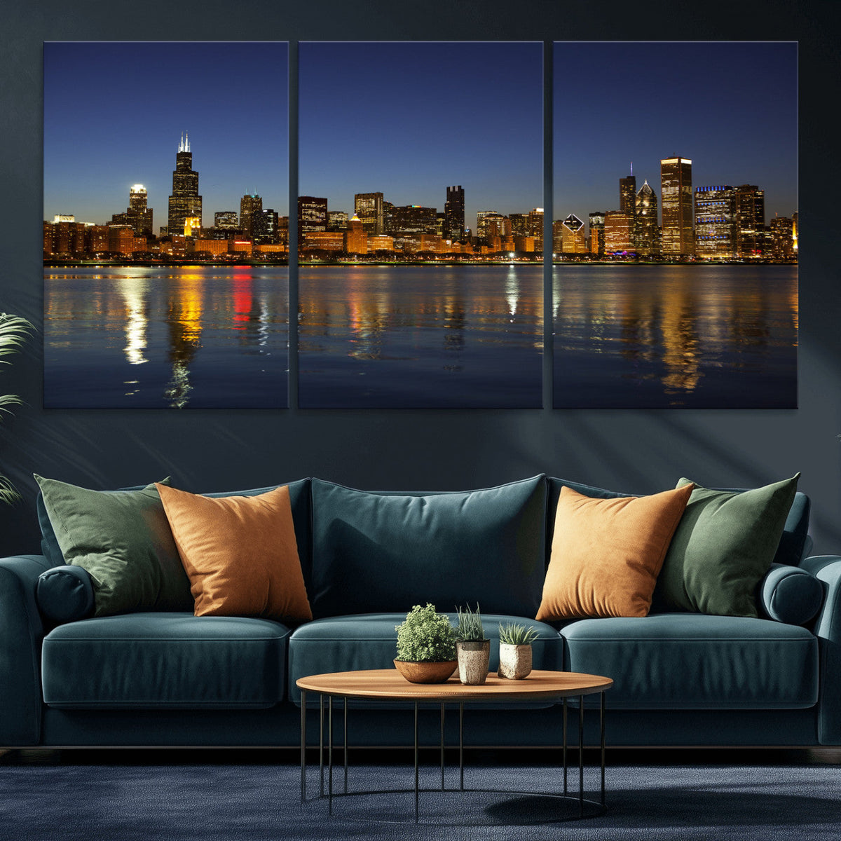 Chicago Wall Art Canvas Print - Chicago City Downtown Night