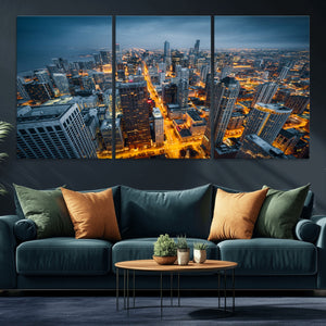 Chicago Wall Art Canvas Print - Chicago City Downtown Night