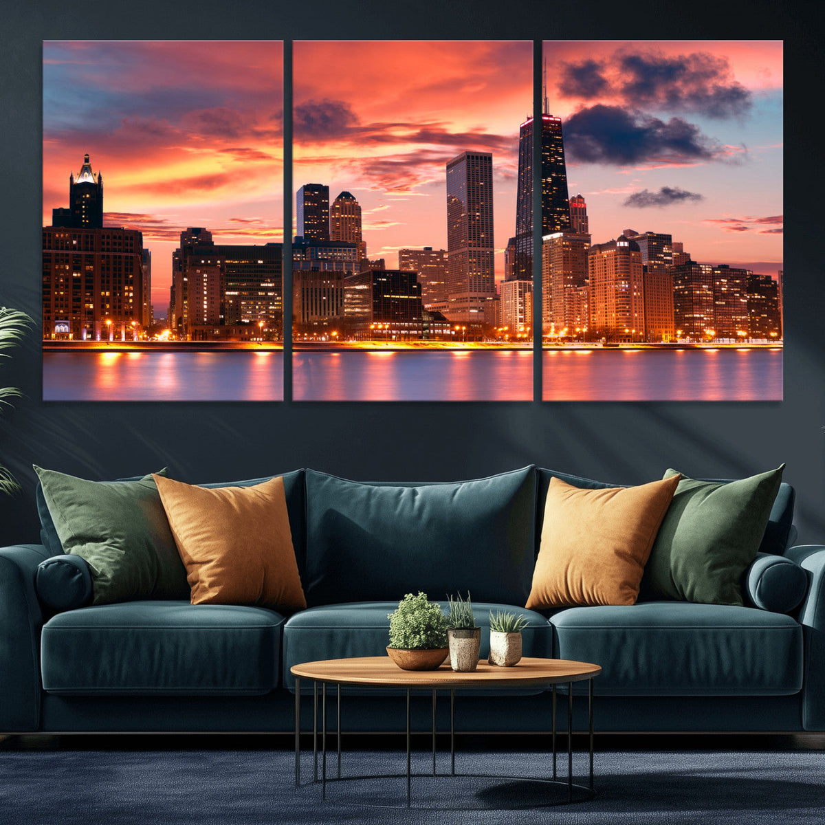 Chicago Wall Art Canvas Print - Chicago City Downtown Night