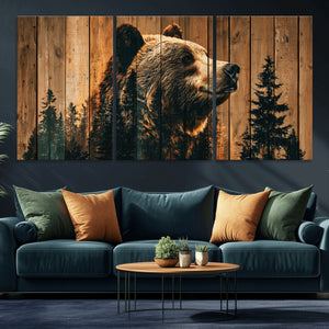 Rustic Bear Wall Art Canvas Print – Woodland Wildlife
