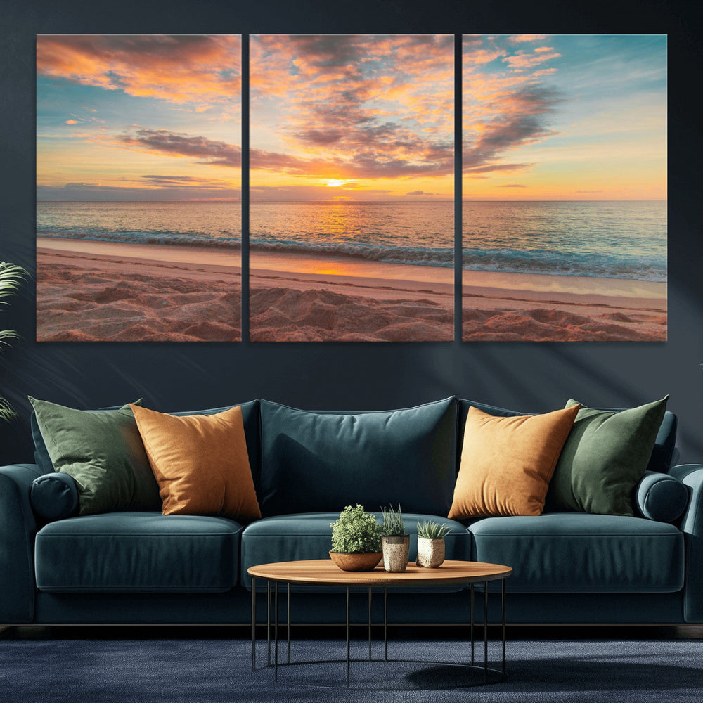 Sunset Beach Wall Art Canvas Print – Soft Coastal