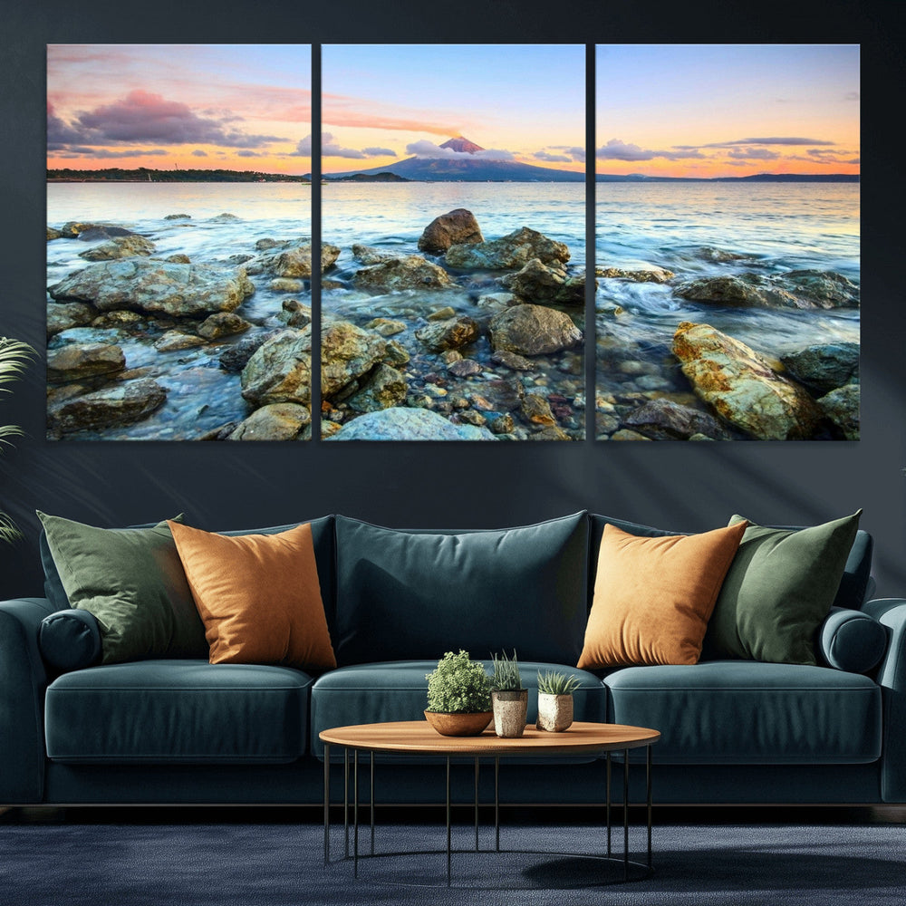 Mayon Volcano Seascape Wall Art Canvas Print, Tropical Ocean