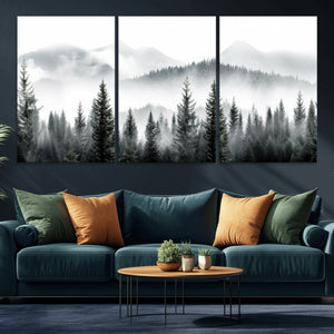 Misty Pine Forest Mountain Landscape Wall Art Canvas Print