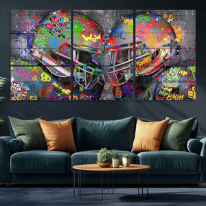 Graffiti Football Helmets Wall Art Canvas Print, Urban