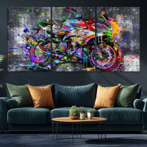 Graffiti Motorcycle Wall Art Canvas Print, Urban Street Art