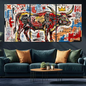 Texas Bull Wall Art Canvas Print, Abstract Graffiti Bull