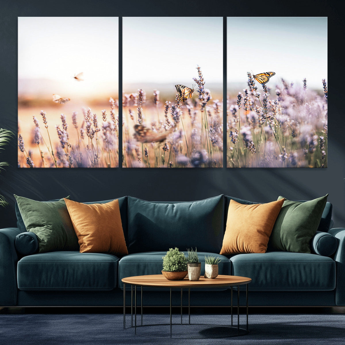 Lavender Field Wall Art Canvas Print, Butterfly Floral