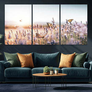 Lavender Field Wall Art Canvas Print, Butterfly Floral