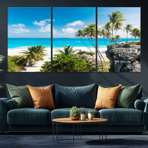 Tropical Beach Wall Art Canvas Print, Palm Tree Ocean