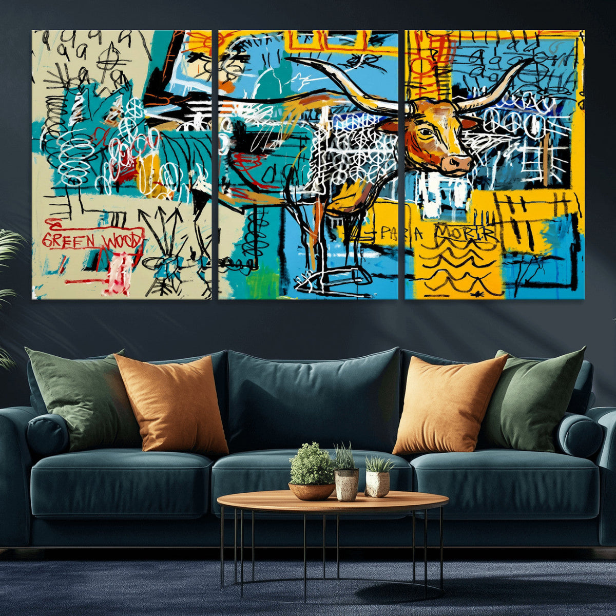Basquiat Style Bird Bull Graffiti Wall Art Canvas Print,