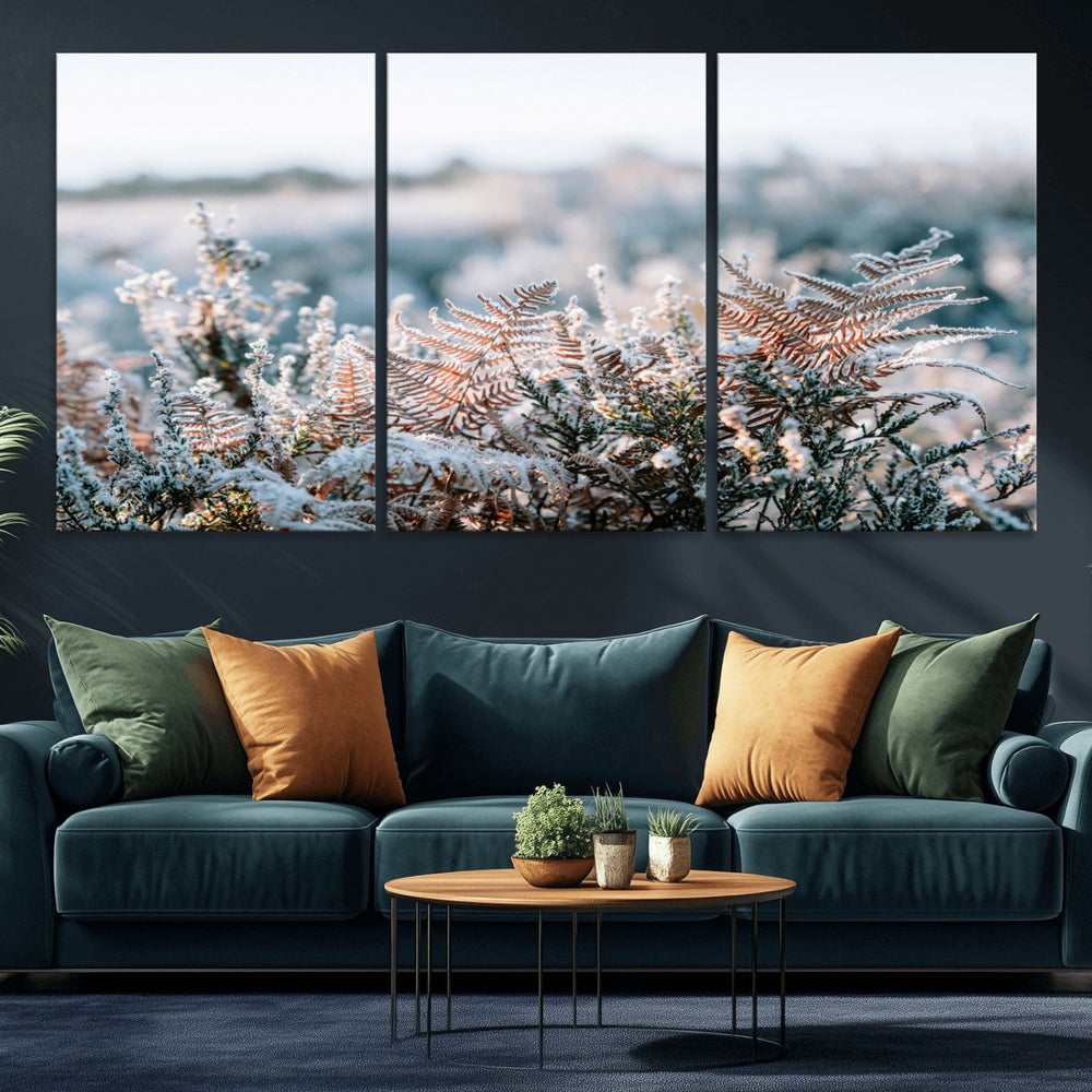 Frosted Fern Wall Art Canvas Print, Soft Winter Botanical