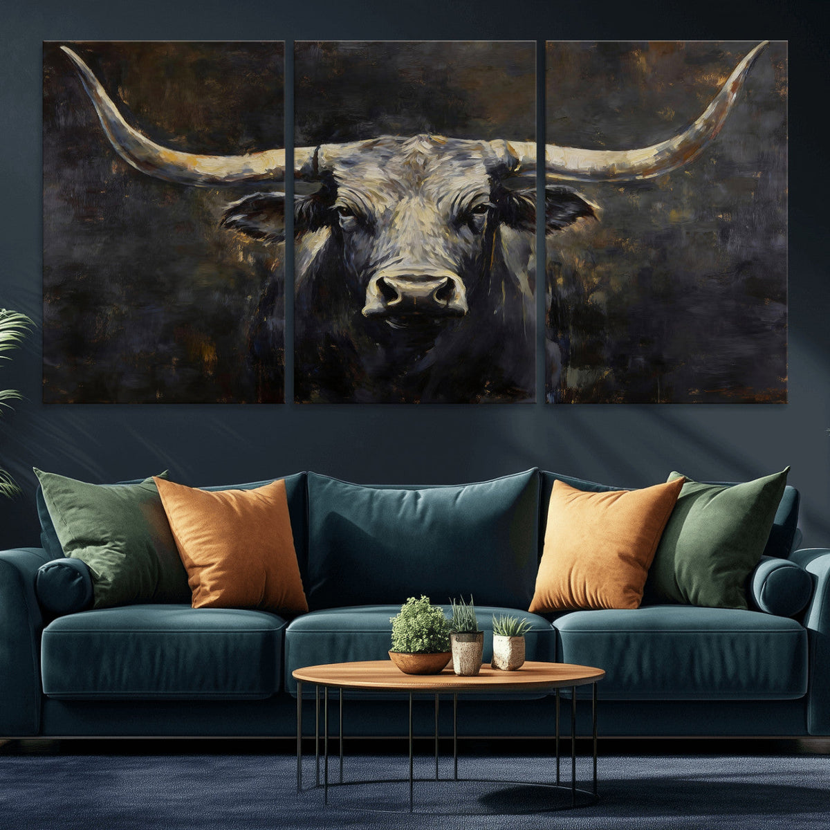 Rustic Longhorn Bull Wall Art Canvas Print – Vintage Western