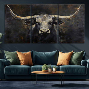 Rustic Longhorn Bull Wall Art Canvas Print – Vintage Western