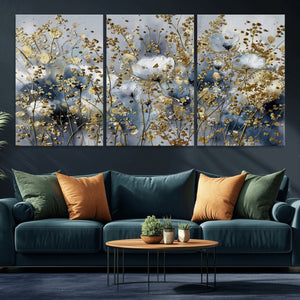 Abstract Floral Wall Art Canvas Print – Gold and Blue