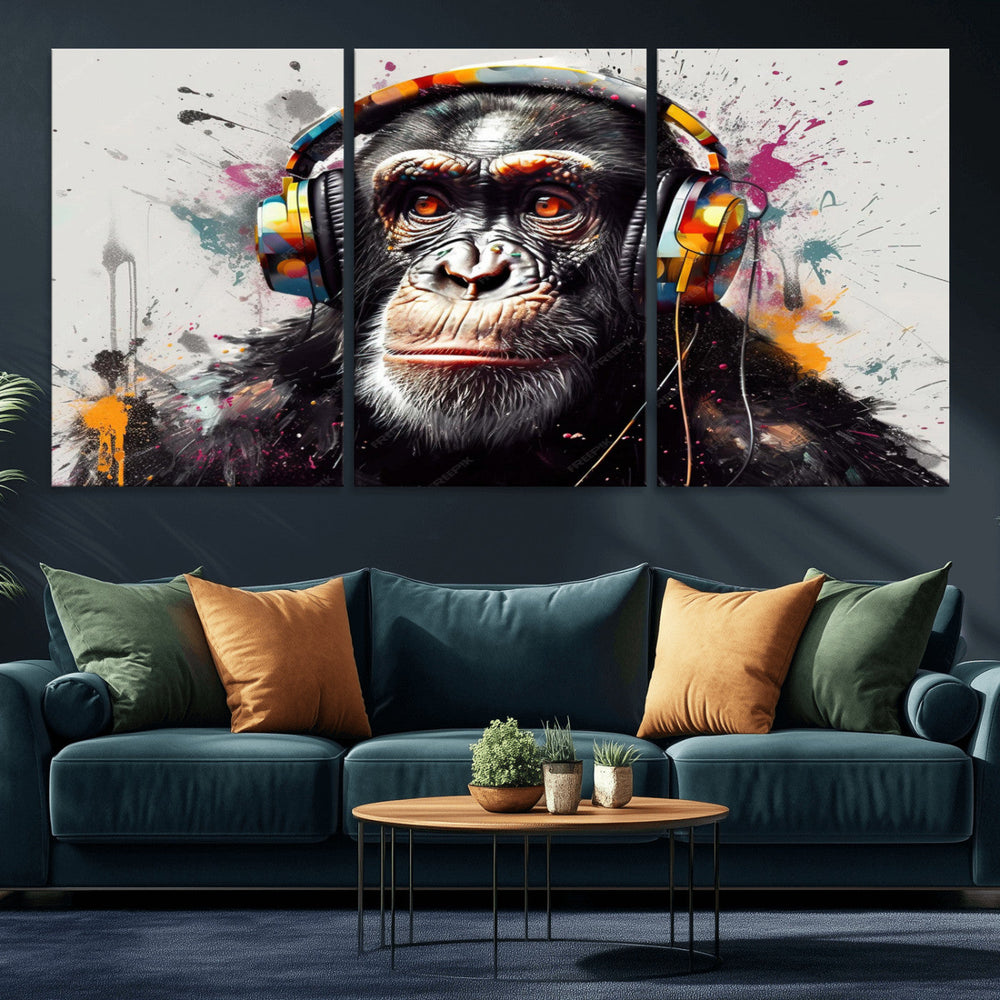 Dj Monkey Wall Art Canvas Print – Colorful Pop Art Banksy
