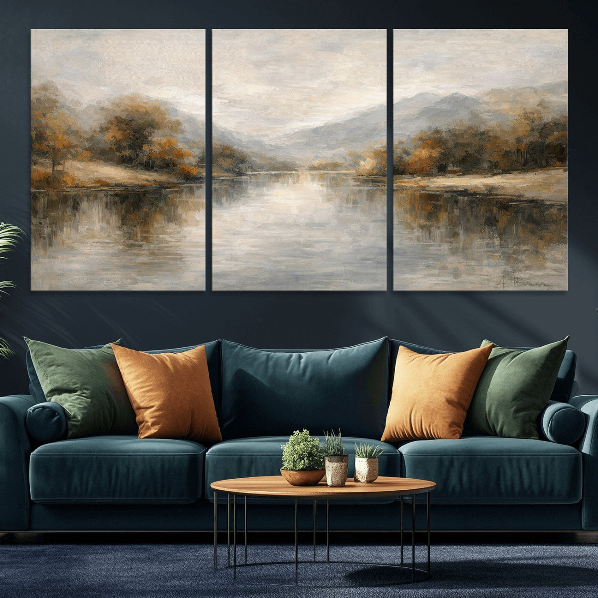 Neutral Abstract River Landscape Wall Art Canvas Print