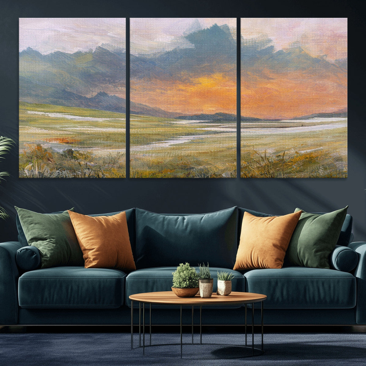 Mountain Sunset Wall Art Canvas Print Vintage Landscape