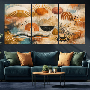 Geometric Boho Abstract Wall Art Canvas Print, Orange Blue