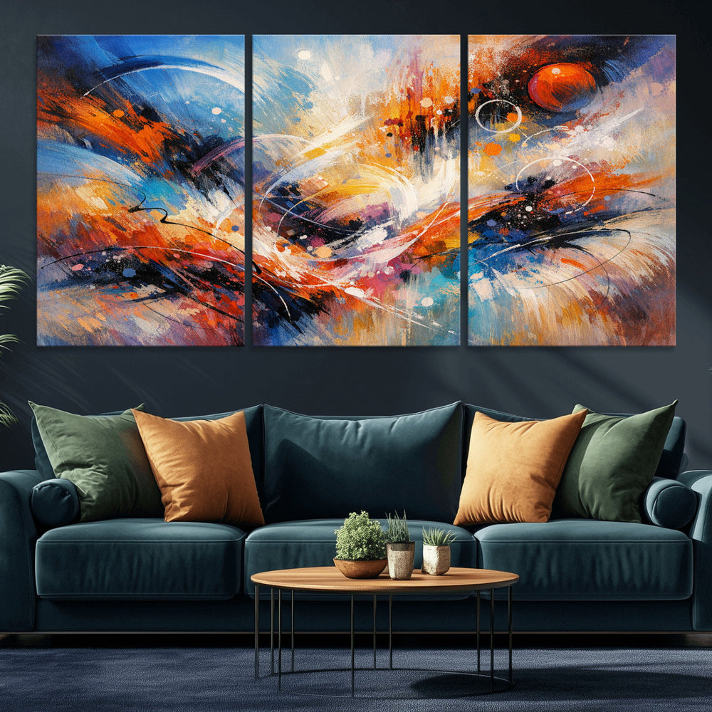 Lyrical Abstraction Wall Art Canvas Print, Orange Blue