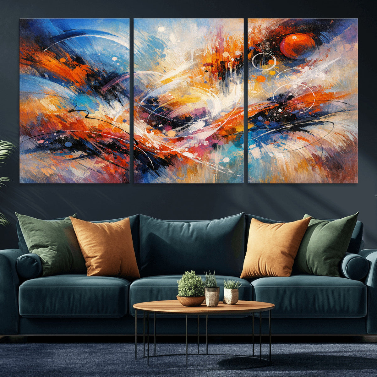 Lyrical Abstraction Wall Art Canvas Print, Orange Blue