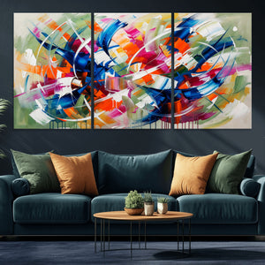 Geometric Abstract Wall Art Canvas Print, Orange Blue