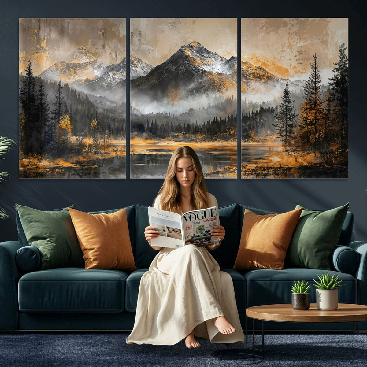 Mountain Lake Canvas Wall Art — Rustic Forest Landscape
