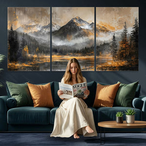 Mountain Lake Canvas Wall Art — Rustic Forest Landscape