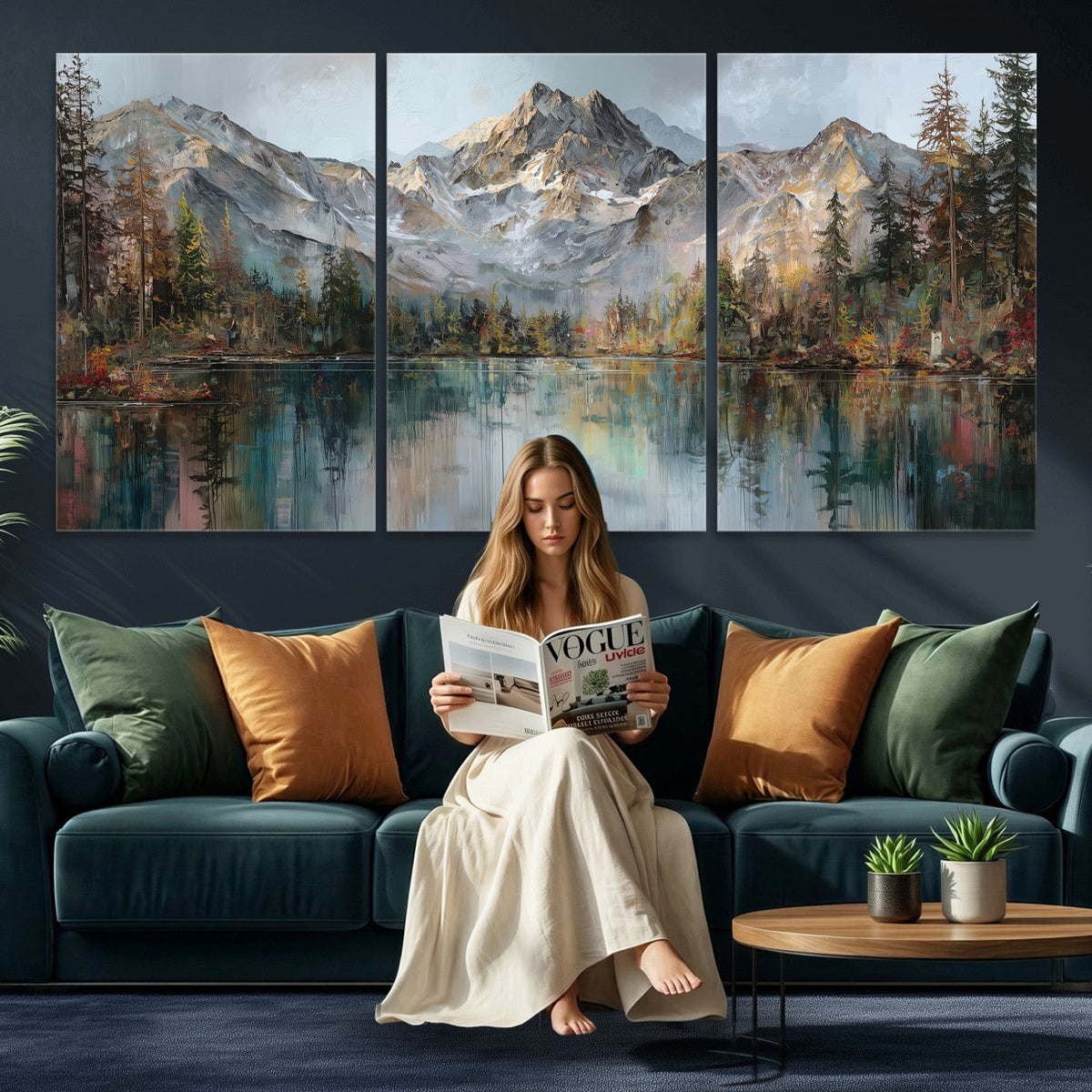 Drip Style Forest Lake Gold Art — Abstract Expressionist