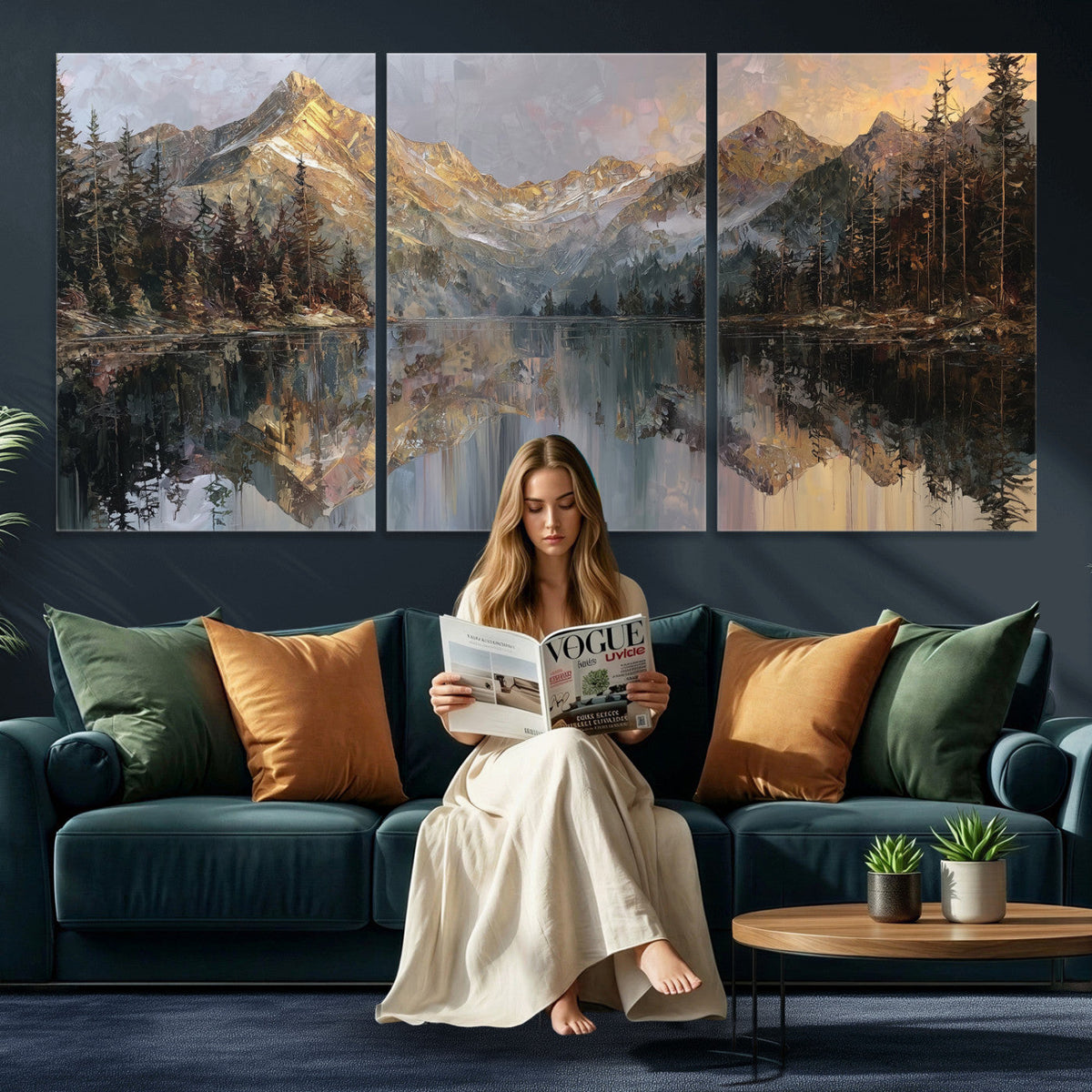 Drip Style Forest Lake Gold Art — Abstract Expressionist