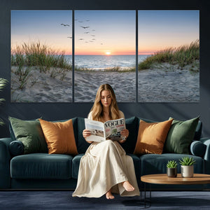 Sandy Dune Path Sunset Canvas Wall Art — Seagulls Beach