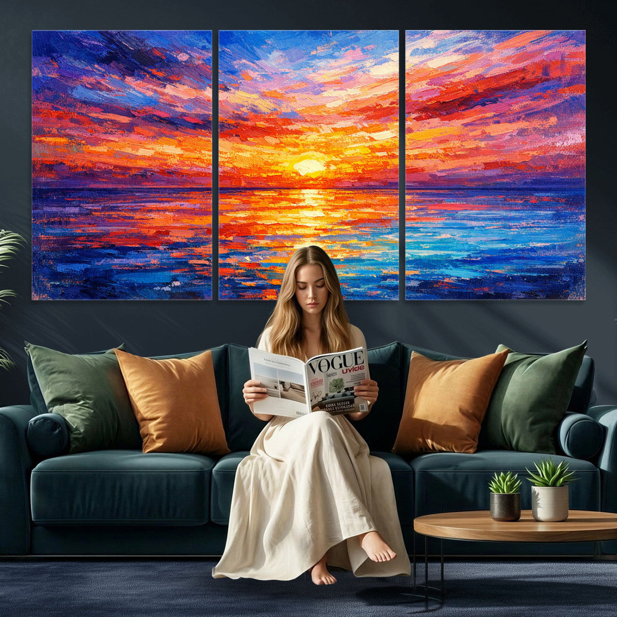 Colorful Knife Ocean Sunset Canvas — Orange Pink Teal
