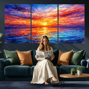 Colorful Knife Ocean Sunset Canvas — Orange Pink Teal