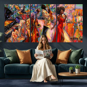 African American Jazz Singer Canvas Art — Red Dress Black