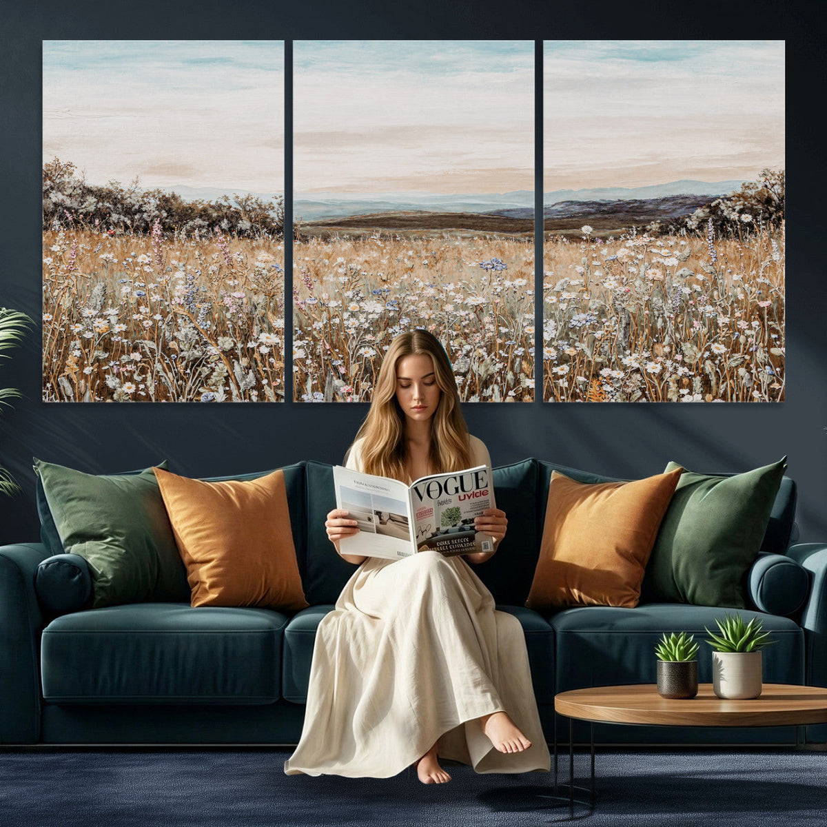 Neutral Wildflower Field Canvas Wall Art — Beige Earth Tone