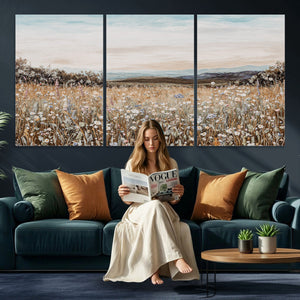 Neutral Wildflower Field Canvas Wall Art — Beige Earth Tone