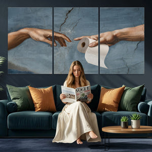 Funny Bathroom Canvas Wall Art, Michelangelo Creation of